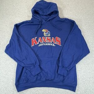 Vintage KU Kansas Jayhawks Hoodie XL Blue Cadre Basketball Sweatshirt